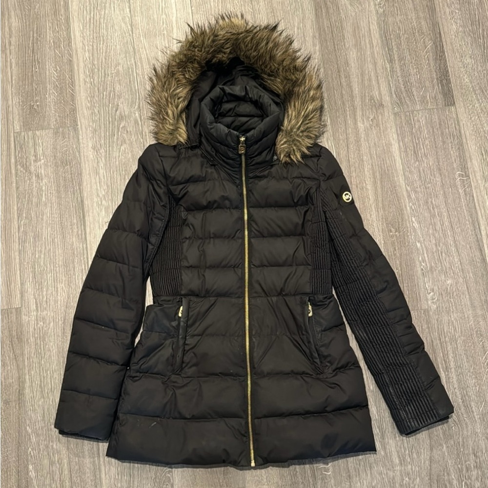 Michael Kors Coat w/ Faux Fur Hood, Full Zip with Pockets - Warm Down & Feathers